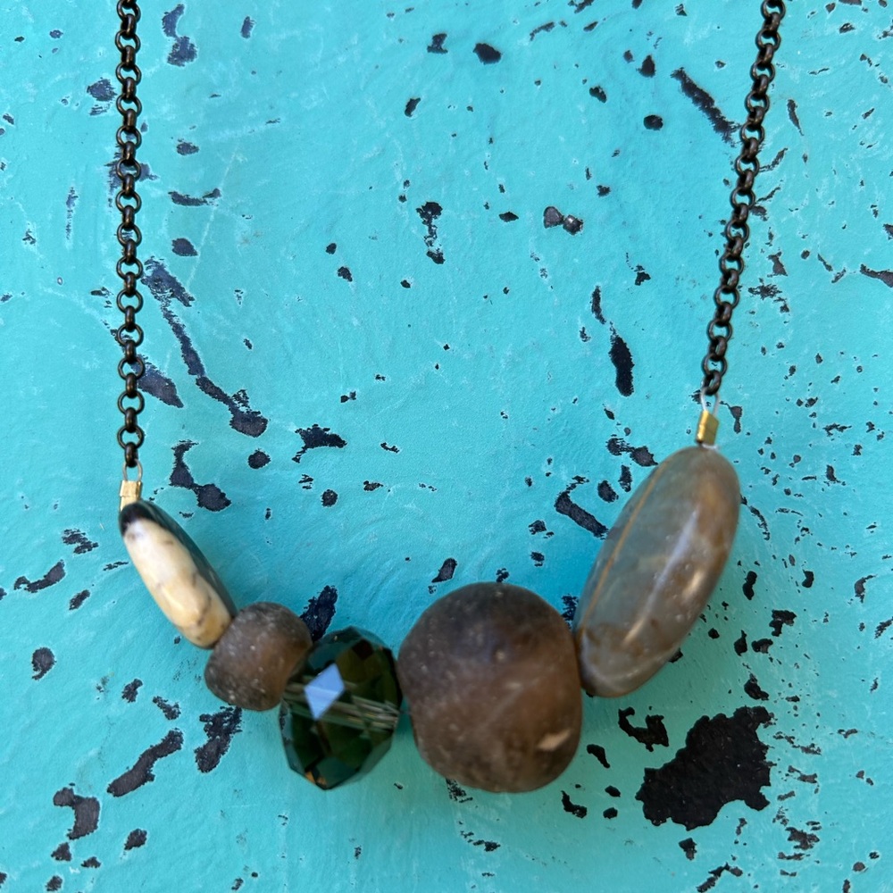 Seeds Jewelry Crystal, Stone & Seaglass Necklace - Brown/Cream
